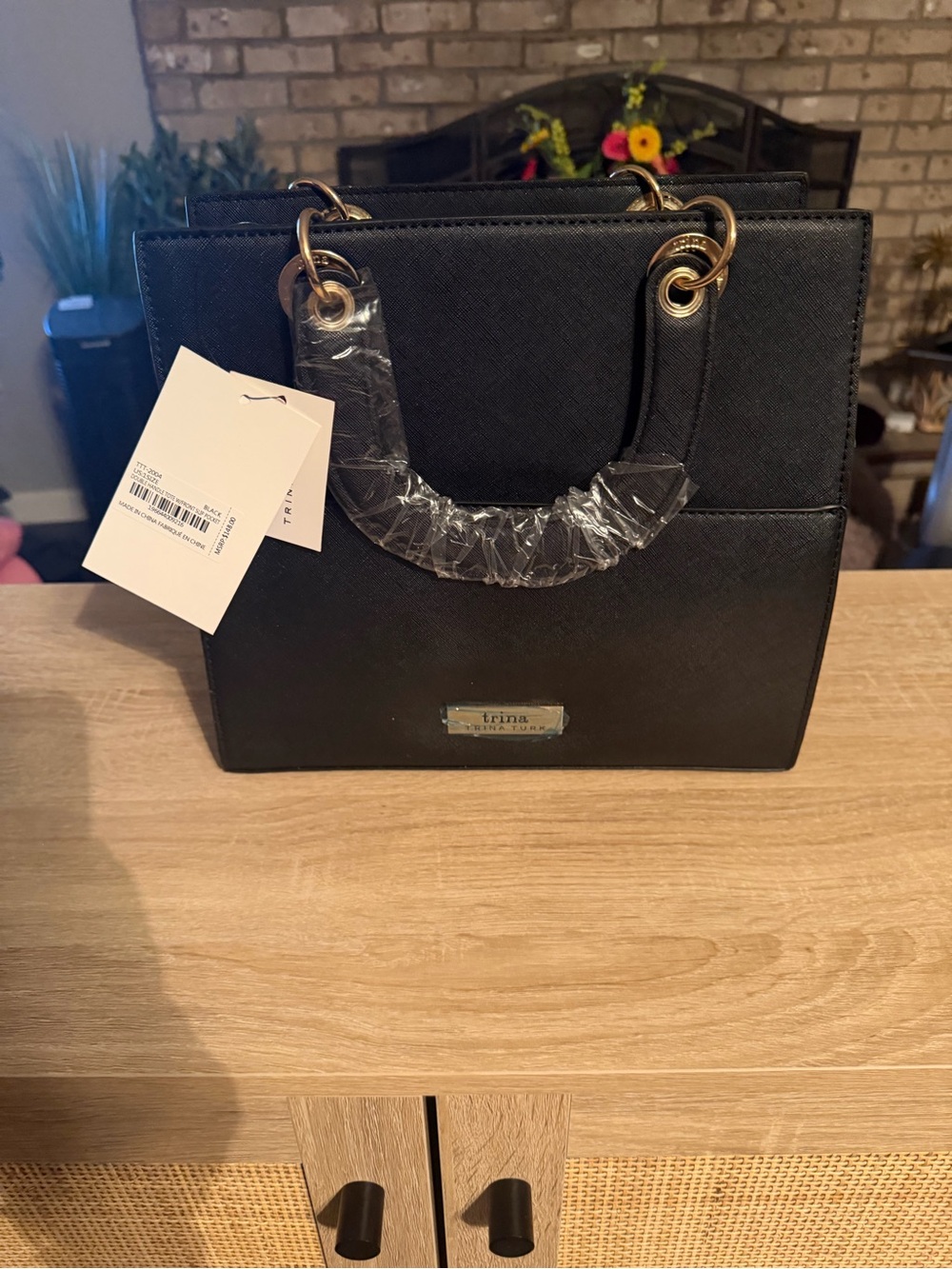 Trina Turk Black Satchel with Gold Hardware